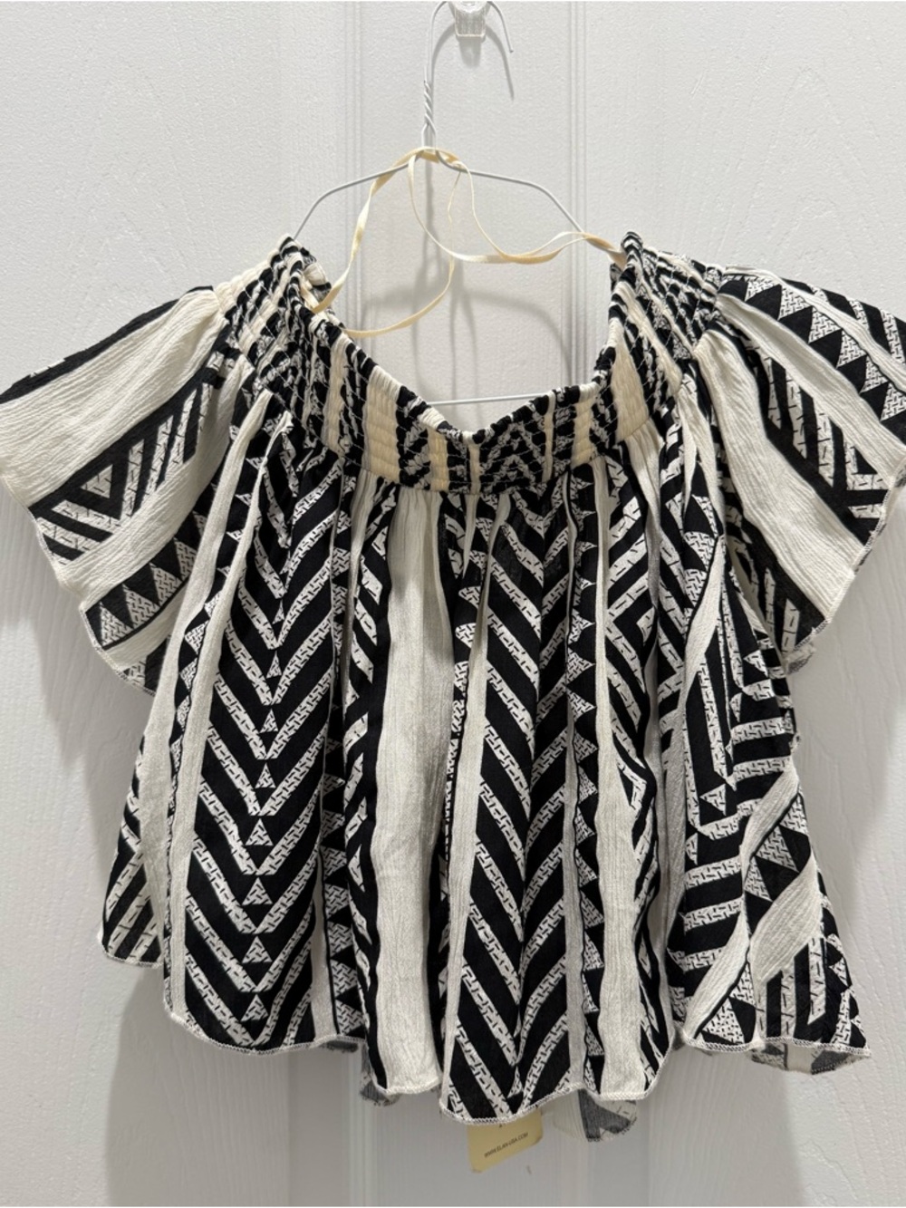 Elan Black & Cream Off-Shoulder Crop-Top Boho Blouse Medium